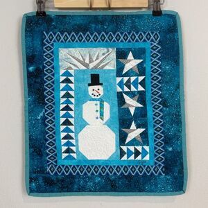 Handmade Blue Quilted Christmas Snowman Wall Hanging